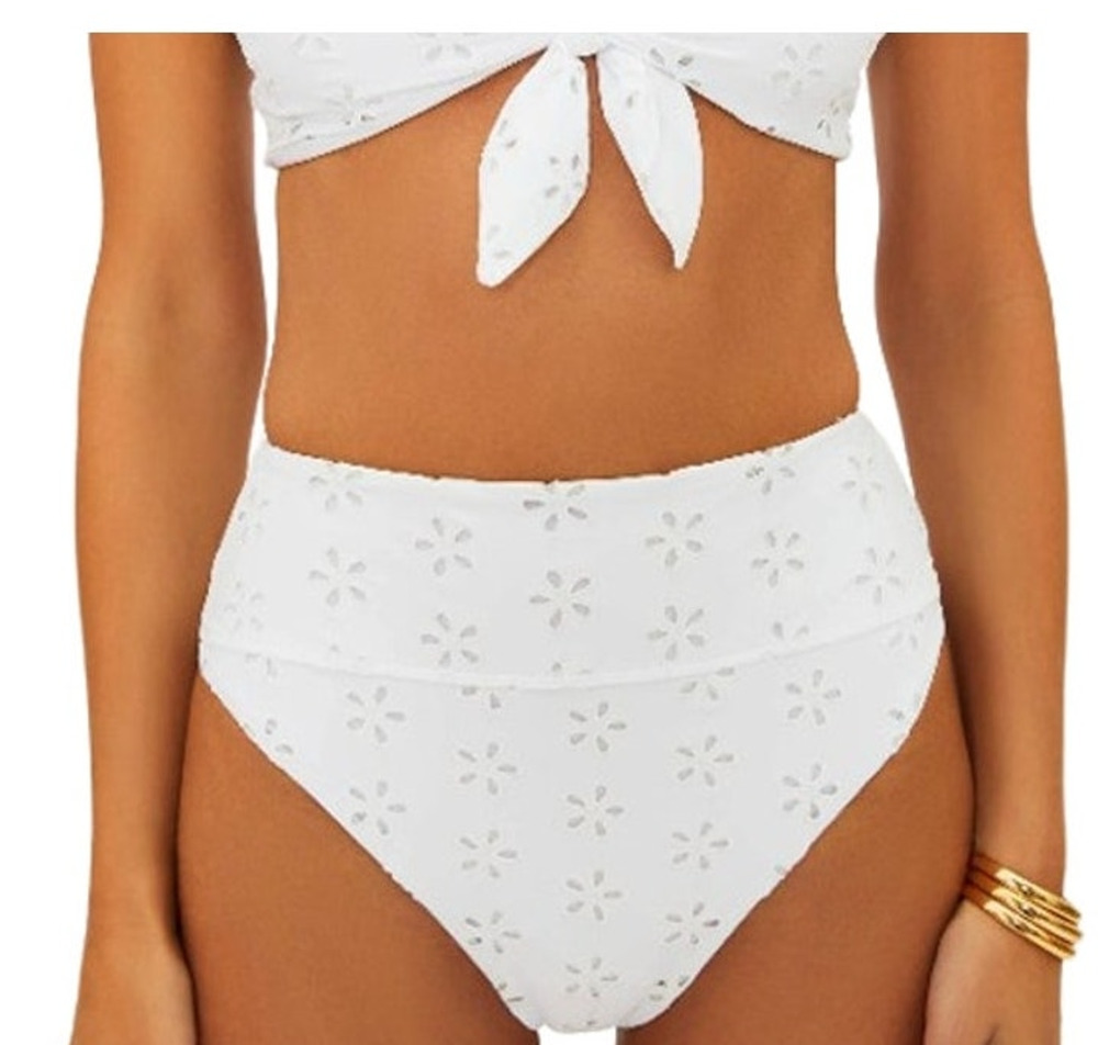 BEACH RIOT Women's Hazel Eyelet Bikini Bottom Large White Magnolia NWT